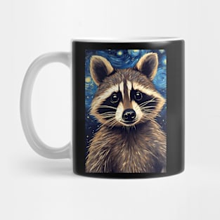 Cute Raccoon Animal Portrait Painting in a Van Gogh Starry Night Art Style Mug